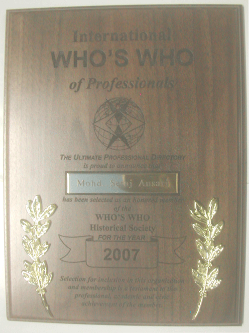 International Who's Who  Historical Society 's Memento